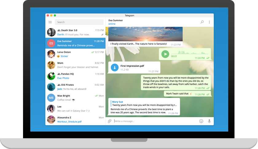 Telegram 电脑版客户端界面